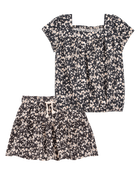 Toddler 2-Piece Square Neck Floral Top & Drawstring Skirt Set, image 1 of 7 slides