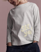 Toddler 'See Ya' Long-Sleeve Pocket Relaxed Graphic Tee - Light Blue, image 4 of 6 slides