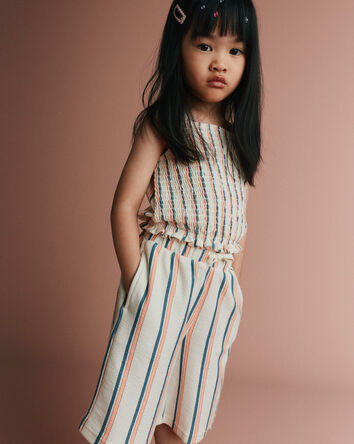 Toddler Girl Smocked Top in Stripes - Cream, 