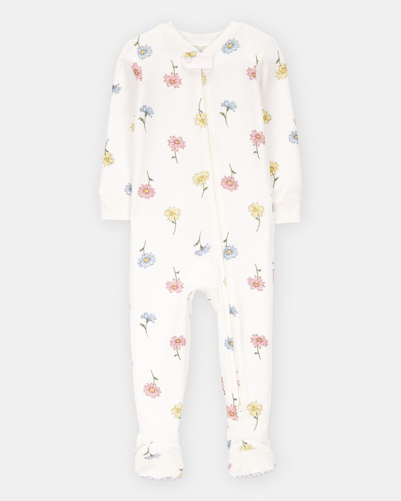 Baby Girl Floral Print PurelySoft Footie 1-Piece Pajamas - Ivory, image 1 of 5 slides