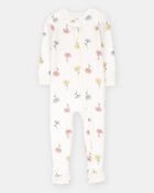 Baby Girl Floral Print PurelySoft Footie 1-Piece Pajamas - Ivory, image 1 of 5 slides