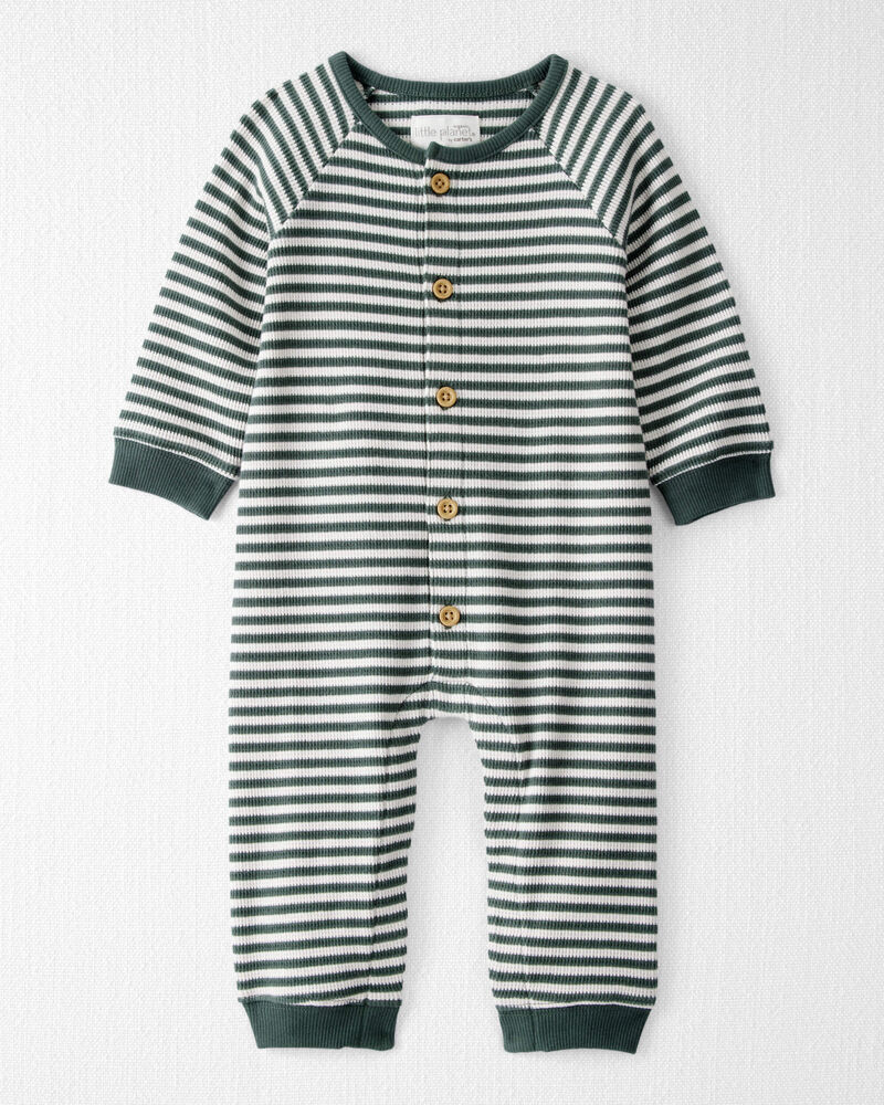 Baby Organic Cotton Waffle Knit Jumpsuit in Stripes, image 1 of 4 slides