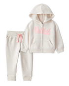 Baby Girl 2-Piece DayDream Fleece Fleece Hooded Zip-Up Jacket & Joggers Set - Cream, Pink, image 1 of 7 slides