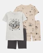 Baby Pirate Print Snug Fit Cotton 4-Piece Pajamas, image 1 of 4 slides
