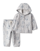 Baby Boy 2-Piece DayDream Fleece Dog Hoodie & Knit Pants Set - Grey, image 1 of 6 slides