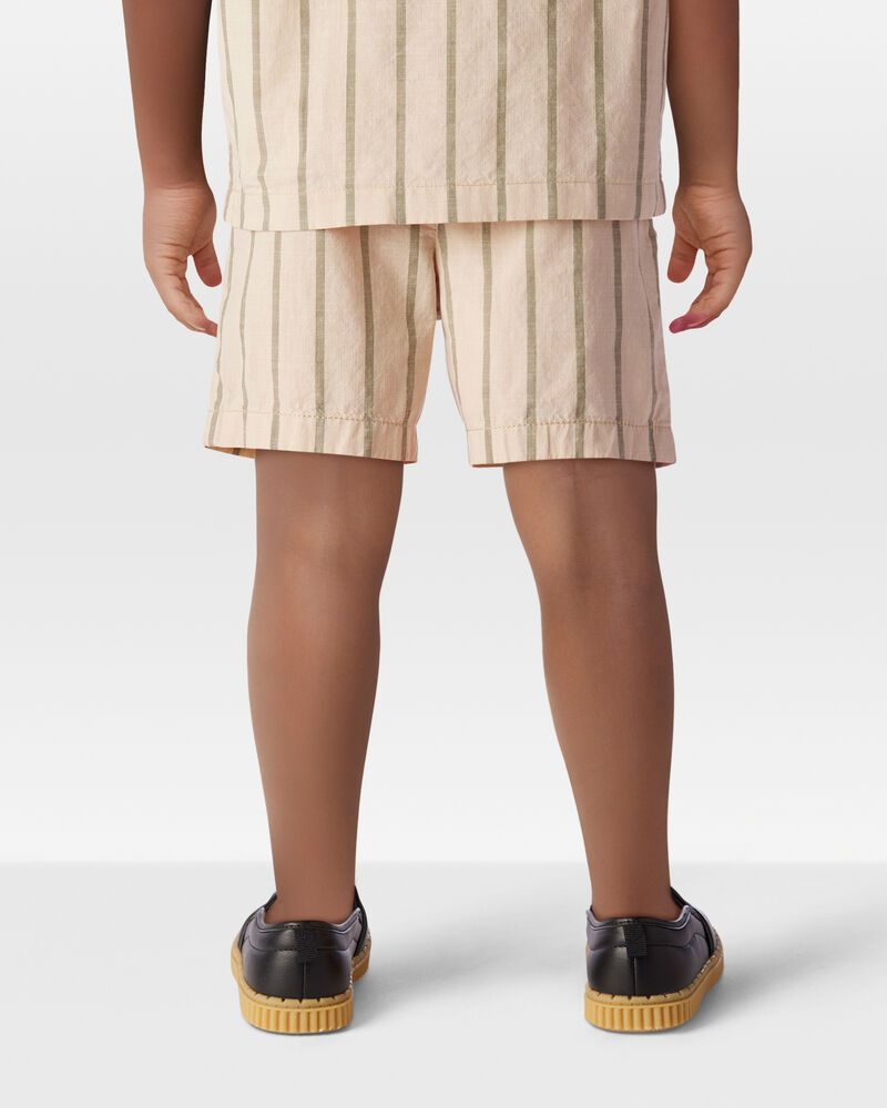 Toddler 2-Piece Striped Button-Down Shirt & Drawstring Shorts Set - Khaki, image 9 of 10 slides