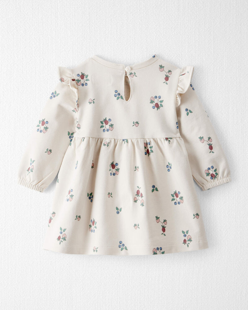 Baby Girl Organic Cotton French Terry Dress in Berry Blossom Print, image 2 of 6 slides