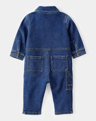 Baby Little Buddy Snap-Up Denim Jumpsuit - Blue, image 2 of 5 slides