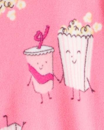 Girls Movie Print Fleece Long-Sleeve Zip-Up 1-Piece Pajamas - Pink, 