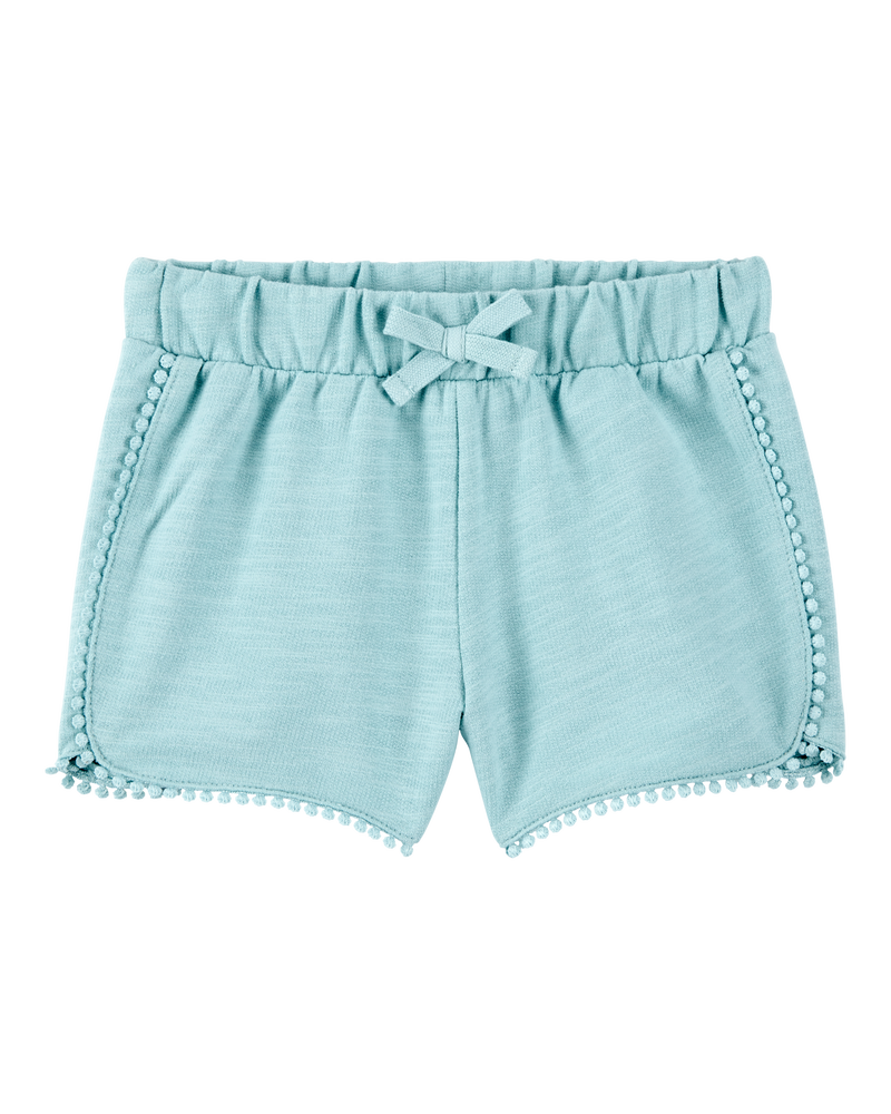 Toddler 2-Piece Floral Ribbed Tank Top & Pom Pom Dolphin Shorts Set - Turquoise, image 4 of 8 slides