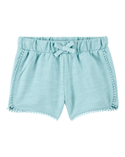 Toddler 2-Piece Floral Ribbed Tank Top & Pom Pom Dolphin Shorts Set - Turquoise, image 4 of 8 slides
