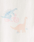 Toddler Girl Dinosaur 100% Cotton Long-Sleeve 1-Piece Pajamas - White, image 2 of 3 slides