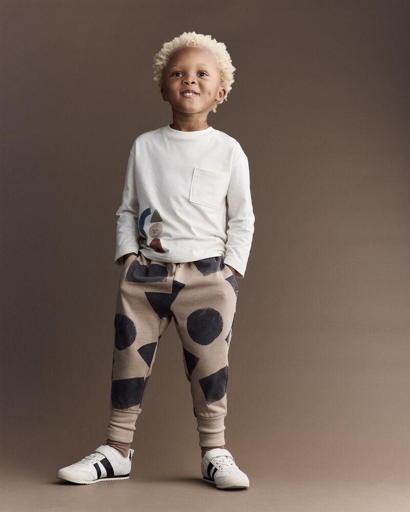 Toddler Long-Sleeve Pocket Relaxed Tee with Shapes - Cream, image 3 of 6 slides