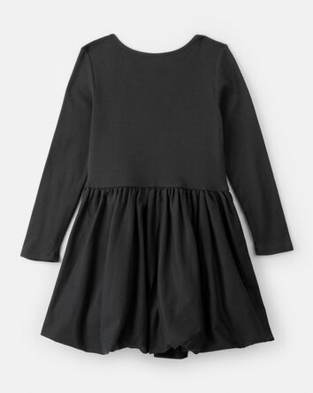 Girls Long Sleeve Cotton Bubble Dress - Black, 