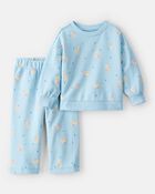 Baby Girl Polar Bear French Terry Pullover & Pant Set - Blue, image 1 of 4 slides
