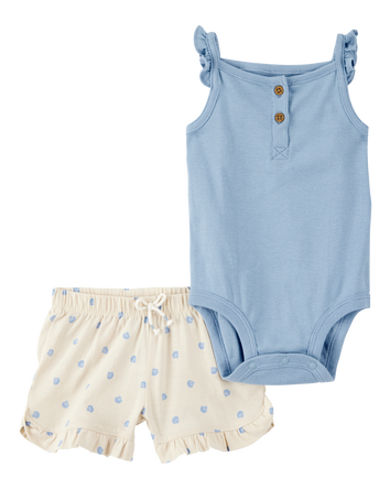 Baby 2-Piece Tank Bodysuit & Shell Print Pull-On Short Set - Blue/Ivory, 