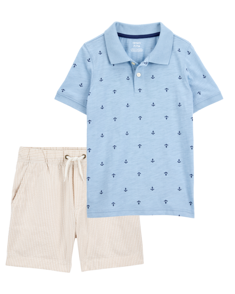 Kid 2-Piece Anchor Polo & Shorts Outfit Set, image 1 of 6 slides