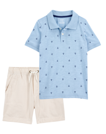Kid 2-Piece Anchor Polo & Shorts Outfit Set, 