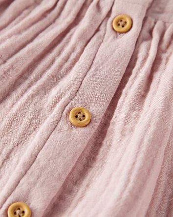 Toddler Organic Cotton Gauze Button-Front Top in Perfect Pink, 