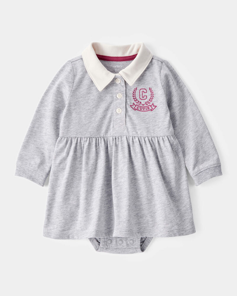 Baby Varsity Polo Bodysuit Dress - Grey, image 1 of 5 slides