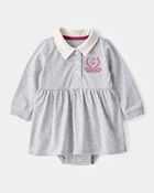 Baby Varsity Polo Bodysuit Dress - Grey, image 1 of 5 slides