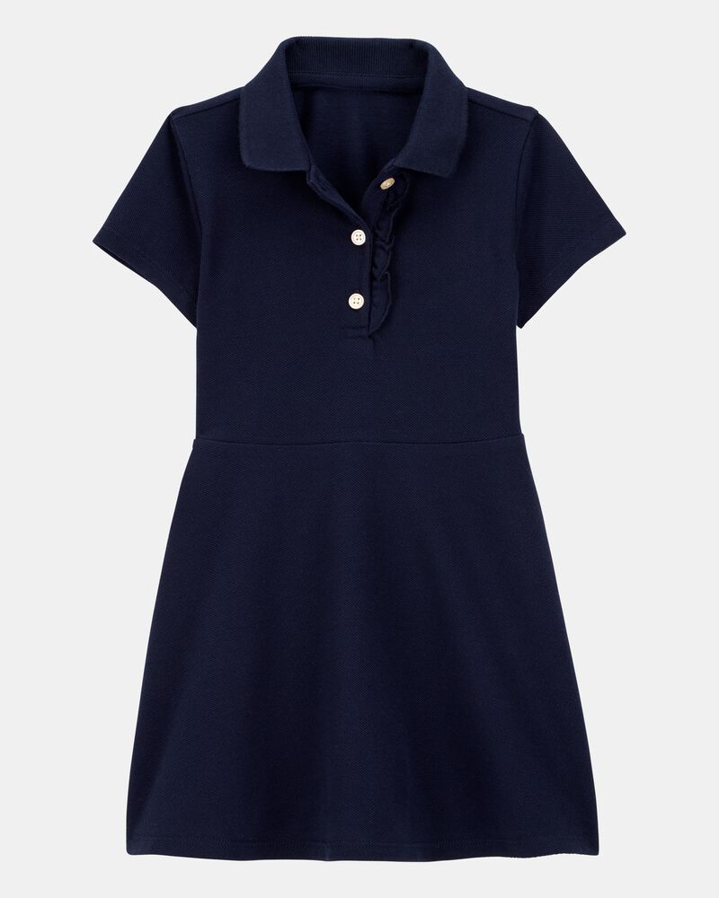 Toddler Girl Pique Short-Sleeve Uniform Dress - Navy, image 1 of 4 slides