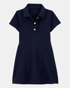 Toddler Girl Pique Short-Sleeve Uniform Dress - Navy, image 1 of 4 slides