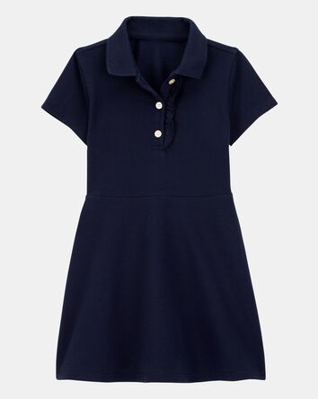Toddler Girl Pique Short-Sleeve Uniform Dress - Navy, 