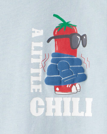 Boys Chili Pepper Print 100% Cotton Long-Sleeve Snug Fit 4-Piece Pajamas - Blue, 