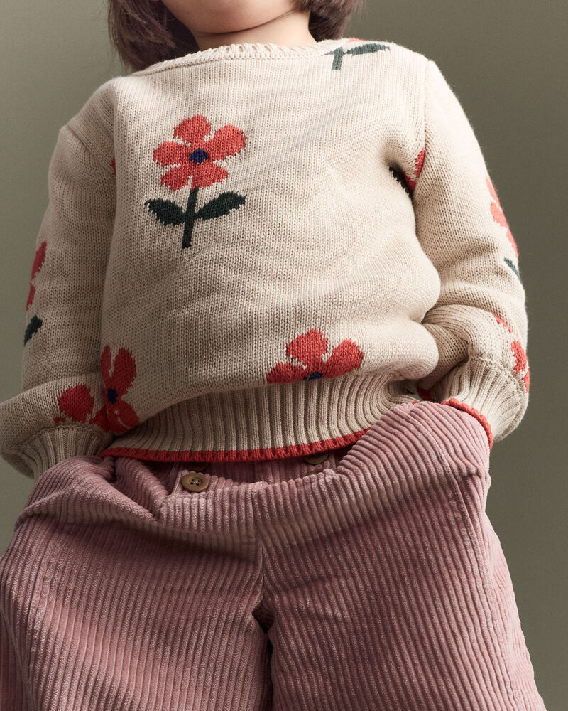 Toddler Girl Floral Pullover Sweater - Khaki, image 3 of 7 slides