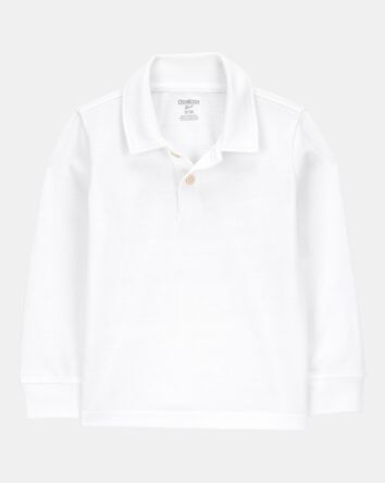 Toddler Boy Pique Long-Sleeve Uniform Polo Shirt - White, 