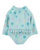 Baby Girl 1-Piece Coral Print Rashguard, image 3 of 5 slides