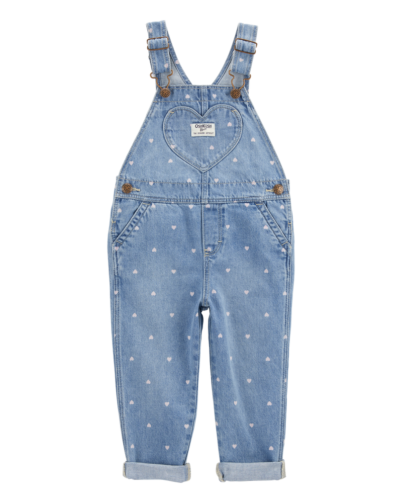 Toddler Heart-Print Knit Denim Overalls - Blue, image 1 of 5 slides