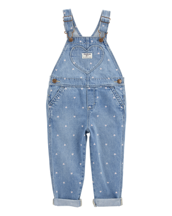 Toddler Heart-Print Knit Denim Overalls - Blue, 