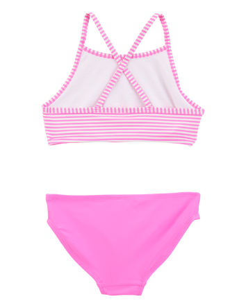 Girls 3-Piece Tropical Flamingo Print Rashguard Swim Set, 