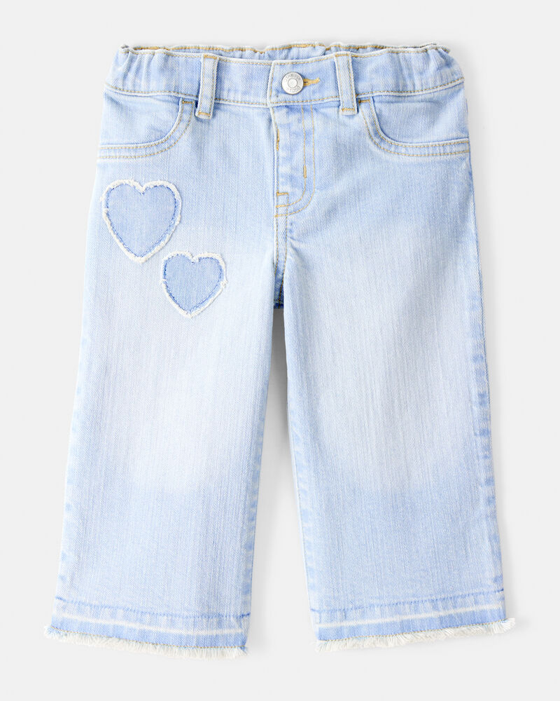 Baby Embroidered Stretch Denim Wide Leg Jeans - Cowboy Wash, image 1 of 4 slides