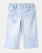 Baby Embroidered Stretch Denim Wide Leg Jeans - Cowboy Wash, image 1 of 4 slides