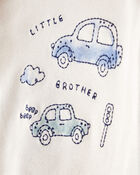 Baby Boy 2-Piece Car Little Brother Long-Sleeve Bodysuit Pant Set - White/Blue, image 2 of 7 slides