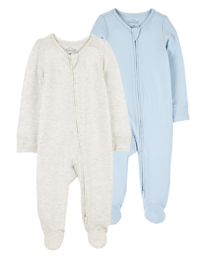 Baby 2-Pack Zip-Up PurelySoft Sleep & Play Pajamas, image 1 of 10 slides