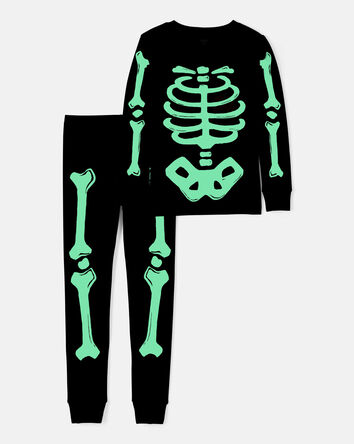 Kid 2-Piece Glow Halloween Skeleton 100% Snug Fit Cotton Pajamas - Black, 