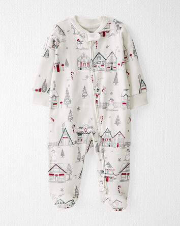 Baby Organic Cotton Sleep & Play Pajamas in Winter Village, 