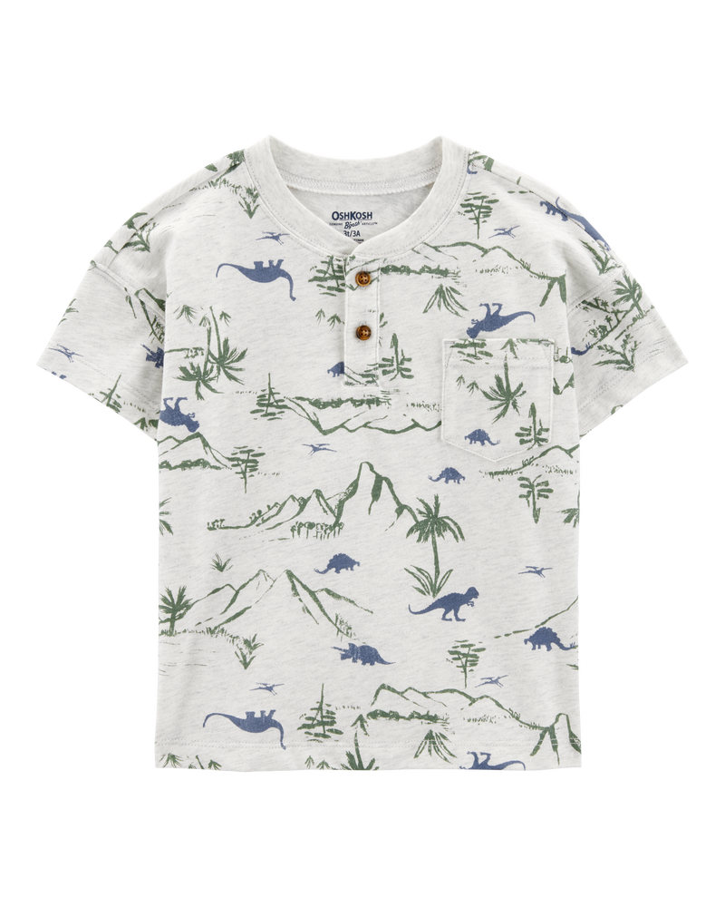 Baby Henley Dinosaur Print Shirt - Grey, image 1 of 3 slides