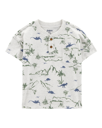 Baby Henley Dinosaur Print Shirt - Grey, 