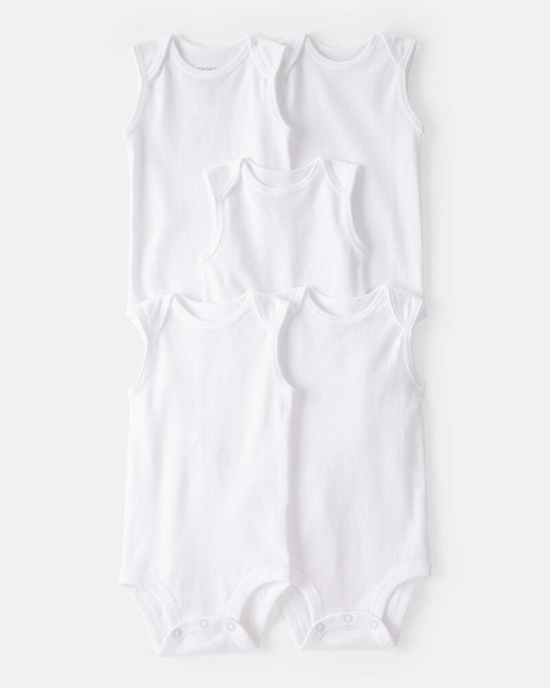 Baby 5-Pack Sleeveless Bodysuits - White, image 1 of 6 slides