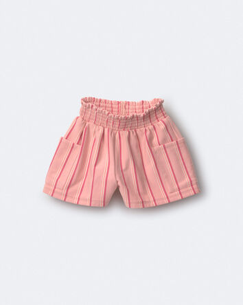 Toddler Girl Swing Short with Pockets in Stripes - Light Pink, 