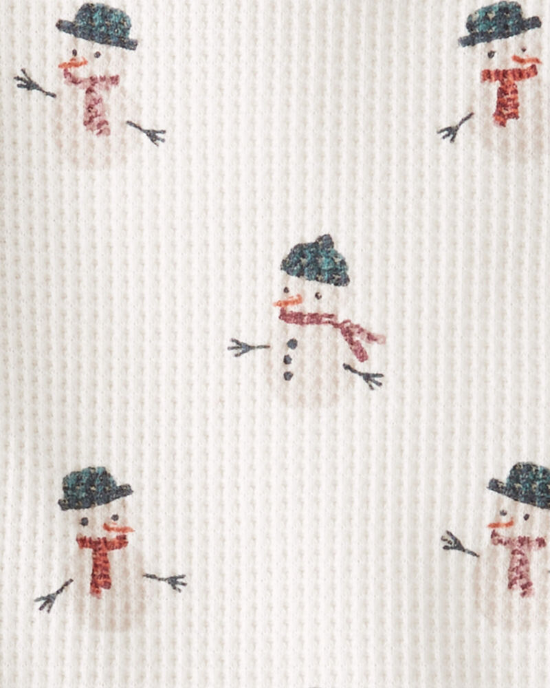 Baby 2-Piece Organic Cotton Waffle Knit Set in Snowman Print, image 3 of 4 slides