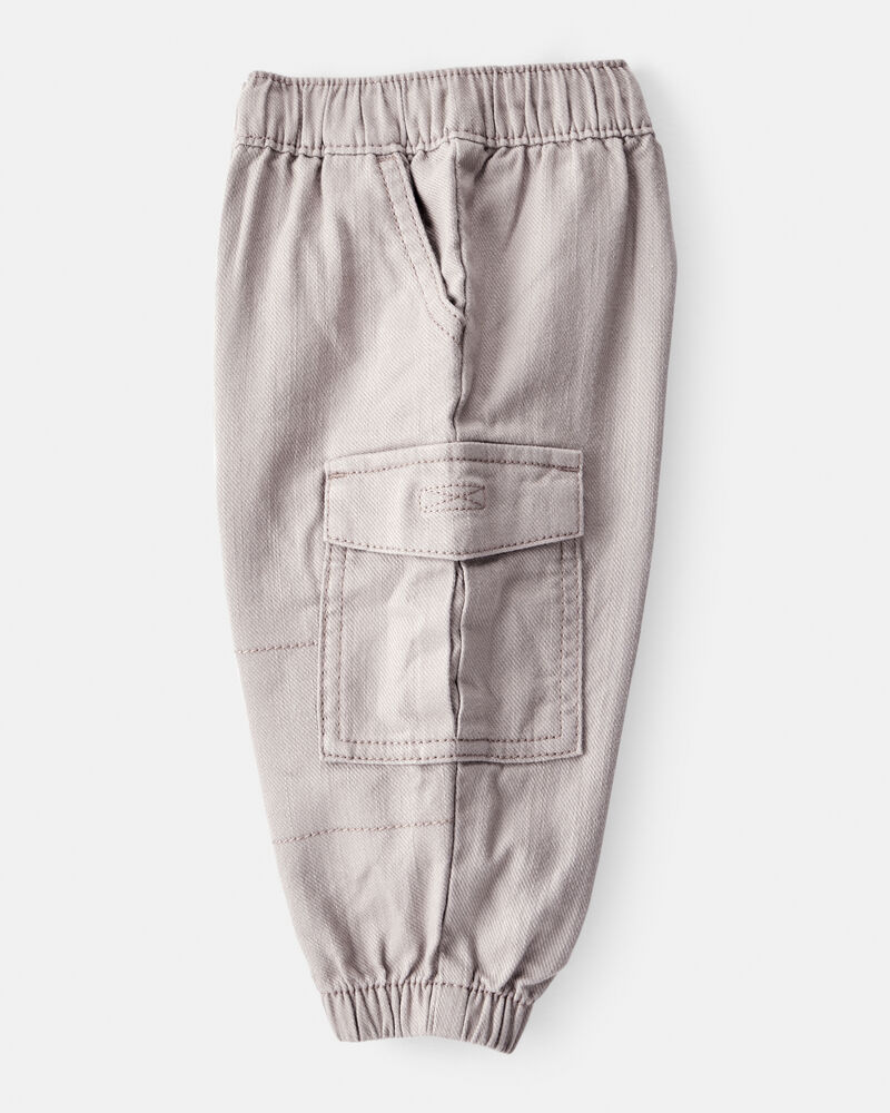 Baby Boy  Cotton Twill Pull-On Cargo Joggers - Grey, image 3 of 5 slides