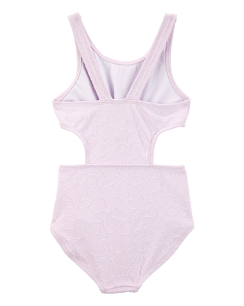 Girls 1-Piece Ribbed Cut-Out Swimsuit - Purple, 
