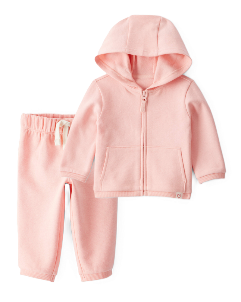 Baby Girl 2-Piece Daydream Fleece Long-Sleeve Zip-Up Jacket & Pull-On Pants Set - Pink, image 1 of 7 slides