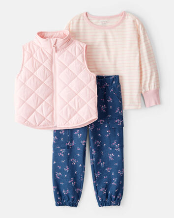 Toddler Girl 3-Piece Long-Sleeve Vest Set - Pink, 